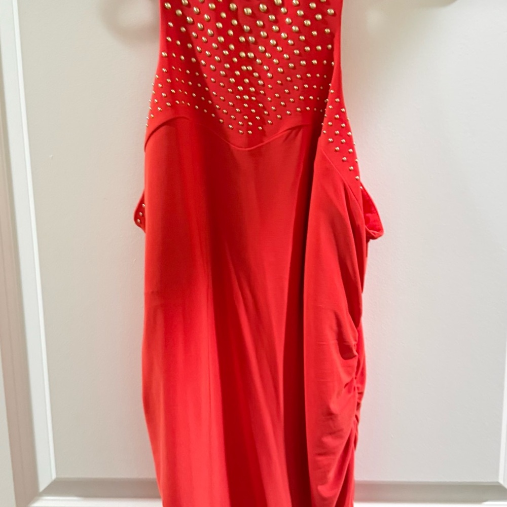 CACHE Vibrant Red Dress with Gold detail
